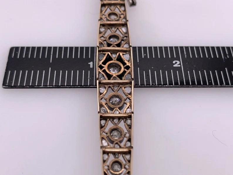 Art Deco Gold 1 appx Carat Natural Old Mine Diamond Circa 1910 Vintage Bracelet
