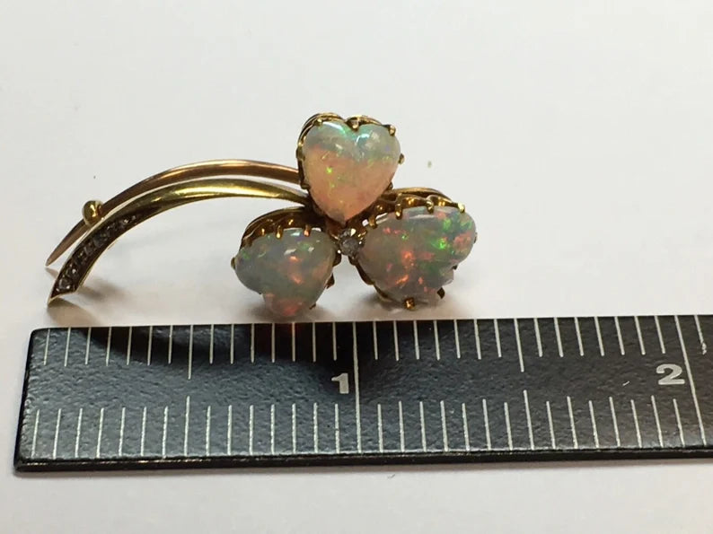 Victorian Fire Gold Natural Opal Pin Set With 8 Diamonds Gem Stone Rare Antique