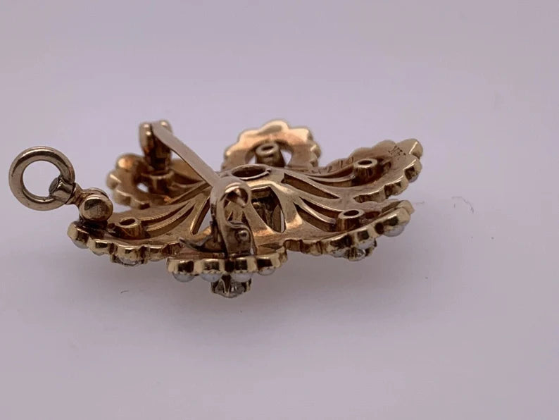 Victorian Gold Pendant & Brooche .65 Carat Natural Old Euro Diamond & Pearl Pin