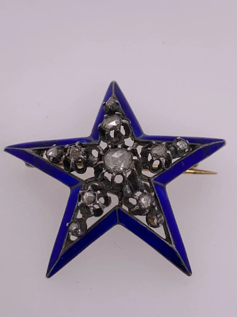 Edwardian Gold Brooche 0.45 Carat Natural Old Mine Rose Diamond Pin Circa 1920