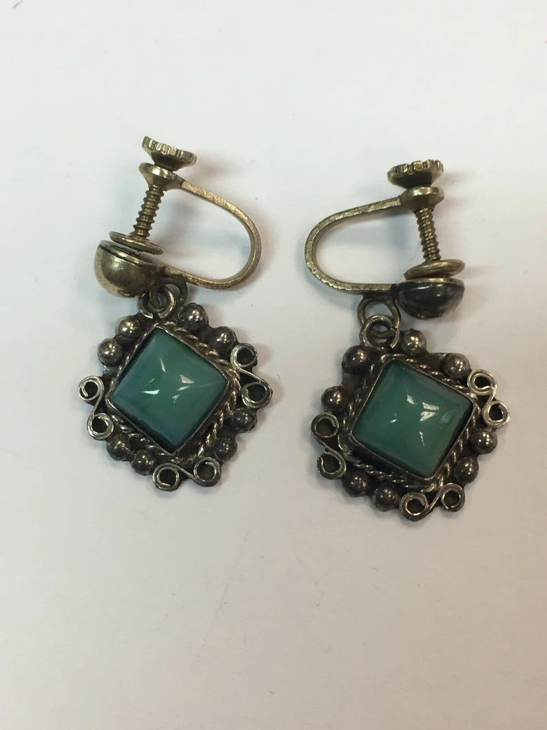 RARE Estate Sterling 925 Silver Native Vintage Earring SET 25.4g Inlay Gem Stone