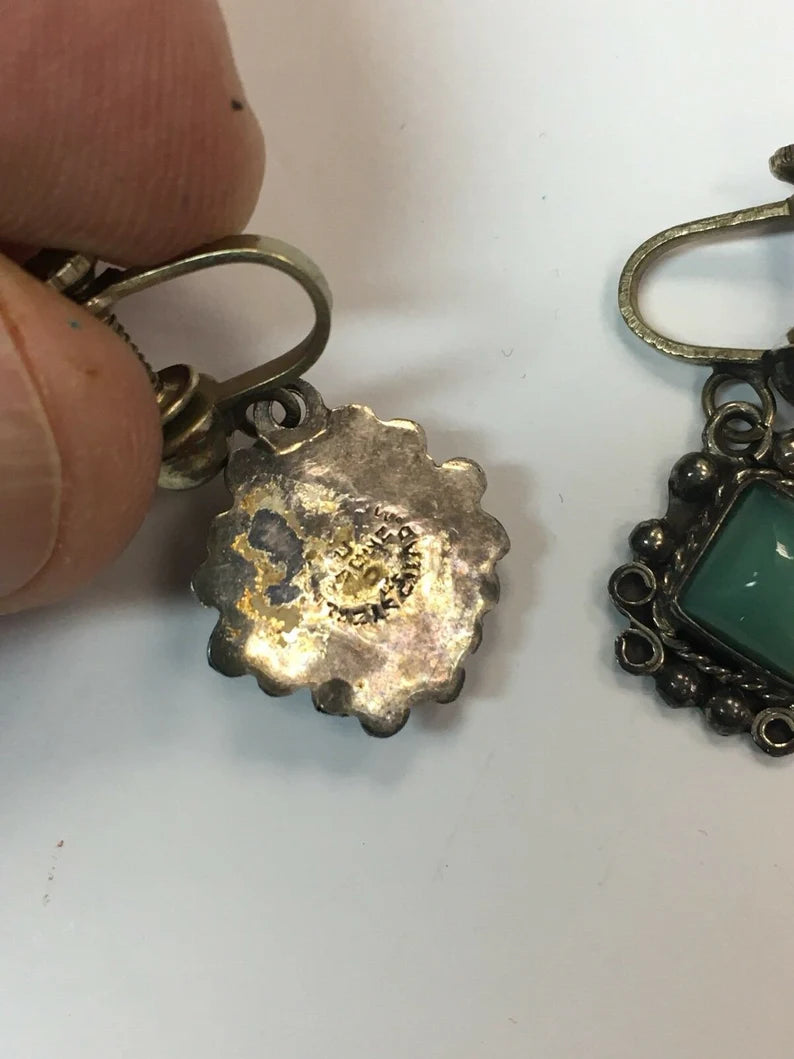 RARE Estate Sterling 925 Silver Native Vintage Earring SET 25.4g Inlay Gem Stone