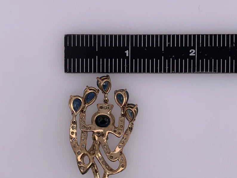 Retro Gold Earrings 30 Carat Natural Deep Blue Sapphire & Diamond Circa 1950