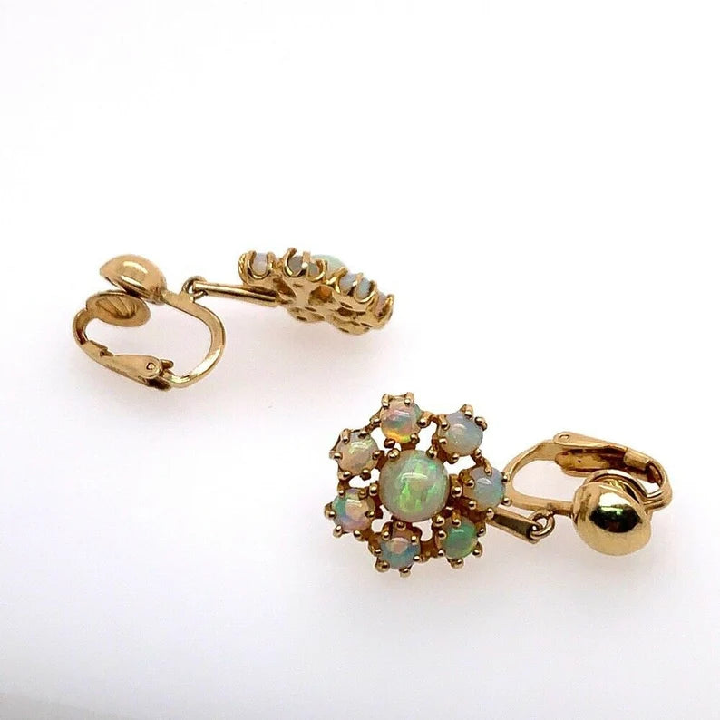 Vintage Gold Natural Opal Earrings Gem Stone Circa 1980