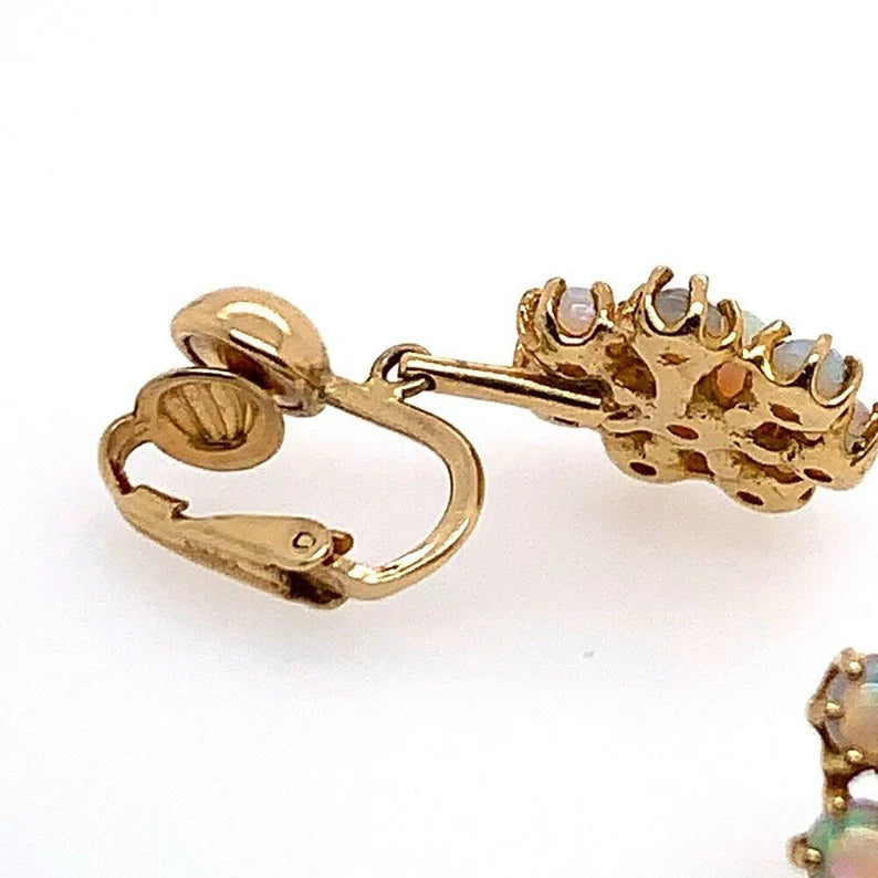 Vintage Gold Natural Opal Earrings Gem Stone Circa 1980