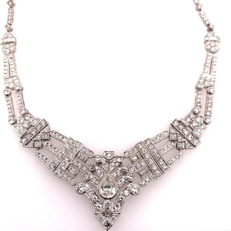 Retro Gold 8 Carat GIA Certified Natural RBC & Pear Diamond Necklace Circa 1970