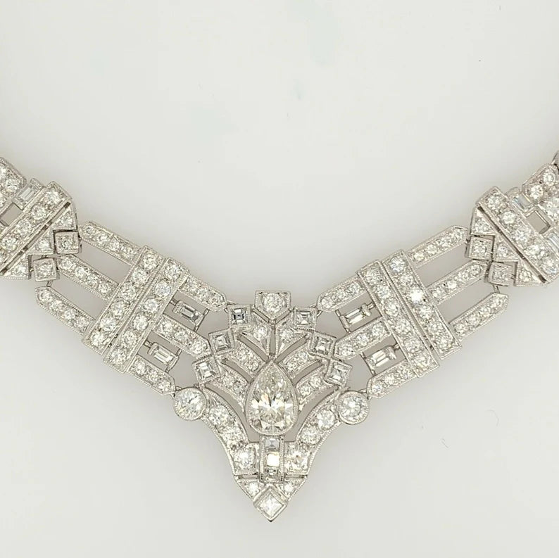 Retro Gold 8 Carat GIA Certified Natural RBC & Pear Diamond Necklace Circa 1970