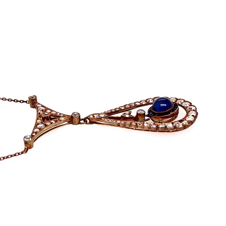 Edwardian Silver Pendant 2 Carats Natural Old Mine Diamond & Sapphire Circa 1910