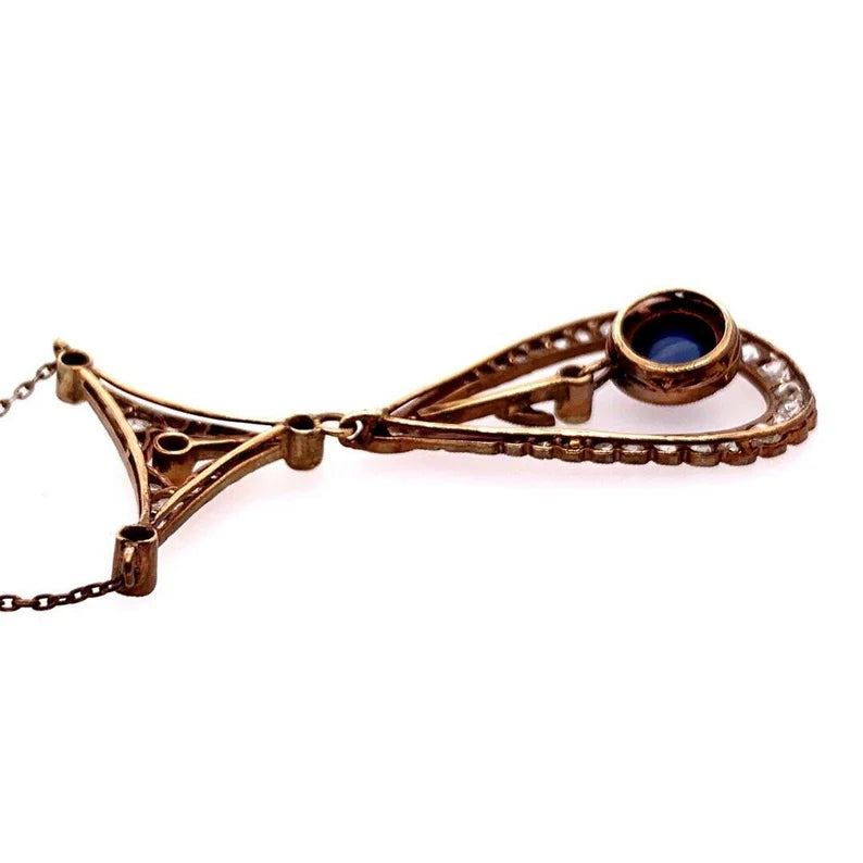 Edwardian Silver Pendant 2 Carats Natural Old Mine Diamond & Sapphire Circa 1910
