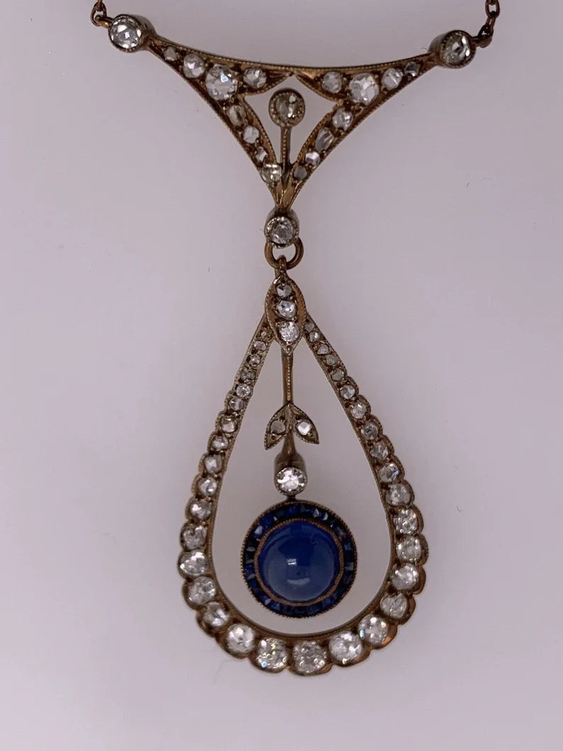 Edwardian Silver Pendant 2 Carats Natural Old Mine Diamond & Sapphire Circa 1910