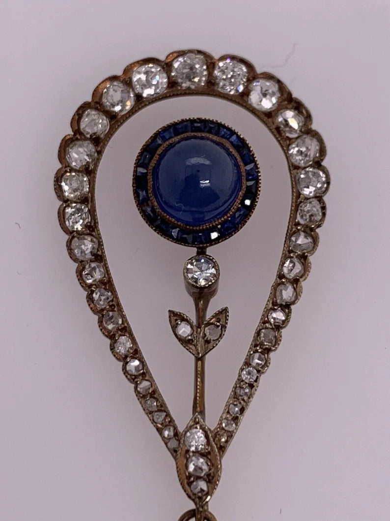 Edwardian Silver Pendant 2 Carats Natural Old Mine Diamond & Sapphire Circa 1910