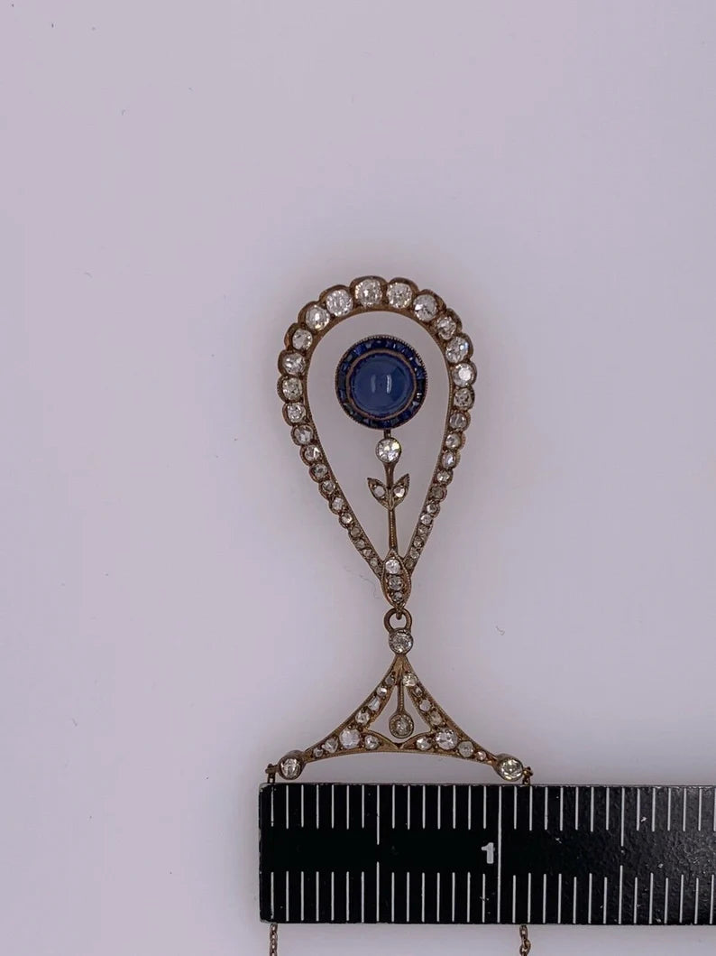 Edwardian Silver Pendant 2 Carats Natural Old Mine Diamond & Sapphire Circa 1910