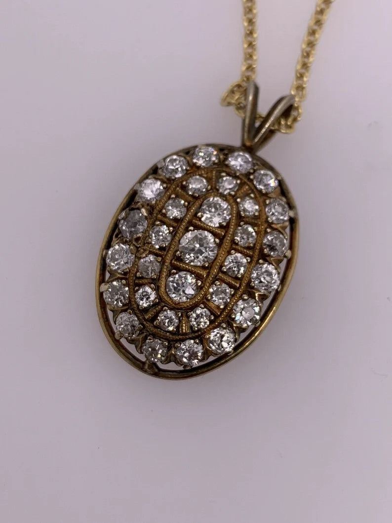 Victorian Gold Pendant 1.50 Carat Natural Old European Diamond Circa 1910