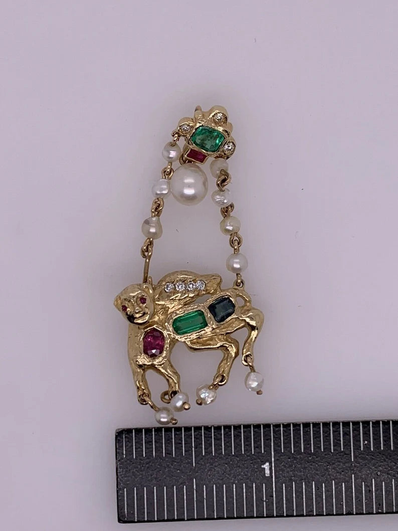 Retro Gold Camel Pendant 1.75 Carat Natural Diamond, Ruby, Emerald,Sapphire 1960