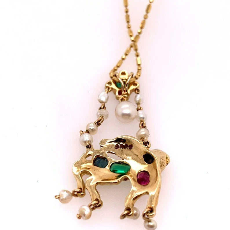 Retro Gold Camel Pendant 1.75 Carat Natural Diamond, Ruby, Emerald,Sapphire 1960