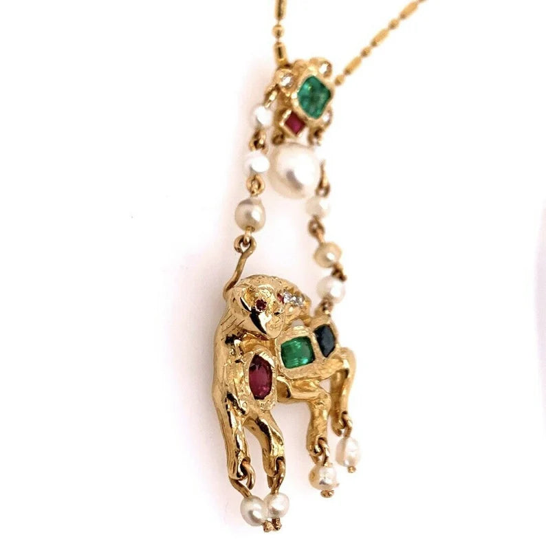 Retro Gold Camel Pendant 1.75 Carat Natural Diamond, Ruby, Emerald,Sapphire 1960