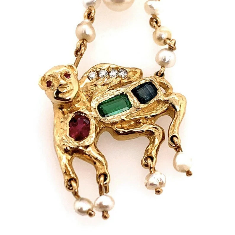 Retro Gold Camel Pendant 1.75 Carat Natural Diamond, Ruby, Emerald,Sapphire 1960