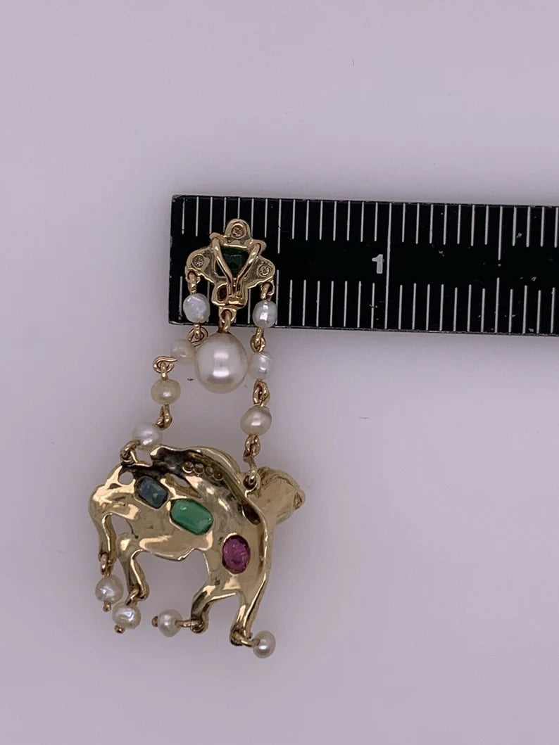 Retro Gold Camel Pendant 1.75 Carat Natural Diamond, Ruby, Emerald,Sapphire 1960