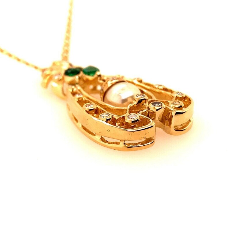Retro Gold Pendant 1.75 Carat Natural Colombian Emerald Gem & Diamond Circa 1960