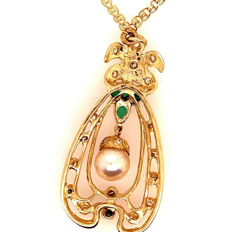 Retro Gold Pendant 1.75 Carat Natural Colombian Emerald Gem & Diamond Circa 1960