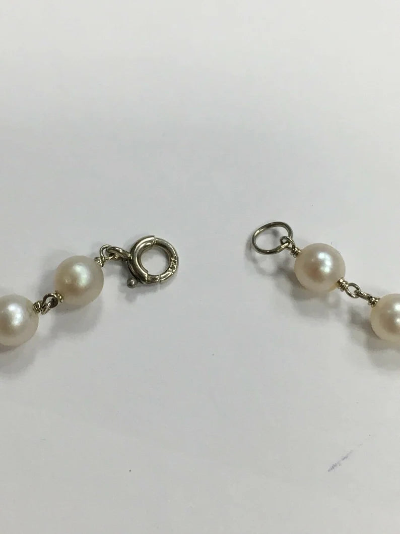 Retro Gold Necklace Natural 1 Carat Round Diamond & Pearl Gem Stone Circa 1970