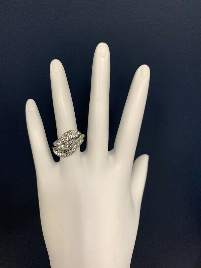 Vintage Platinum 1.85ct Natural Diamond Ring & Band Set Round Brilliant Estate