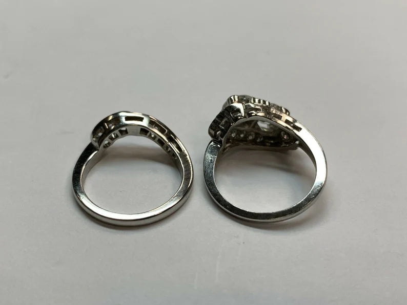Vintage Platinum 1.85ct Natural Diamond Ring & Band Set Round Brilliant Estate