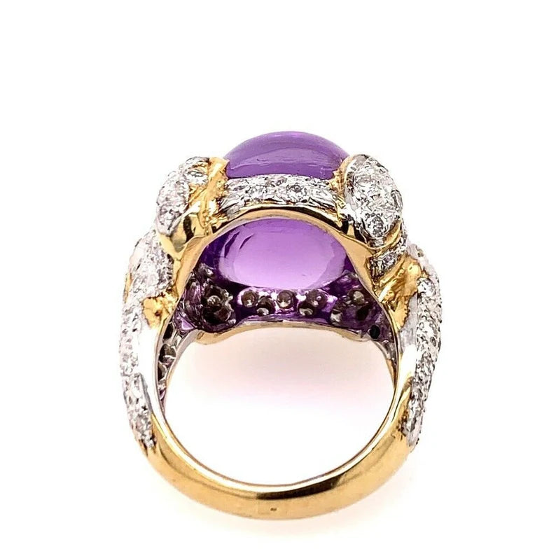 21.68 Carat Retro Gold Cocktail Ring Natural Diamond & Cab Amethyst 1960 Gem