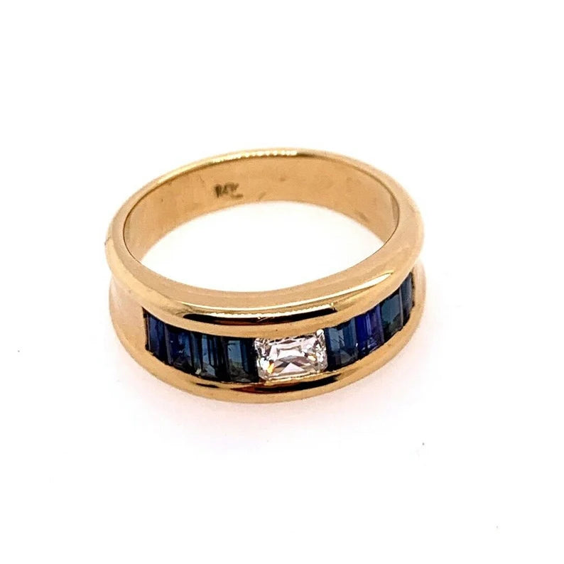 Retro Gold Cocktail Ring 1.4 Carat Natural Radiant Diamond & Sapphire Gem 1950