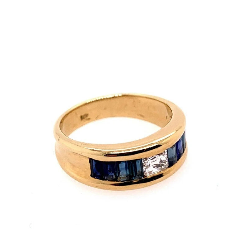 Retro Gold Cocktail Ring 1.4 Carat Natural Radiant Diamond & Sapphire Gem 1950