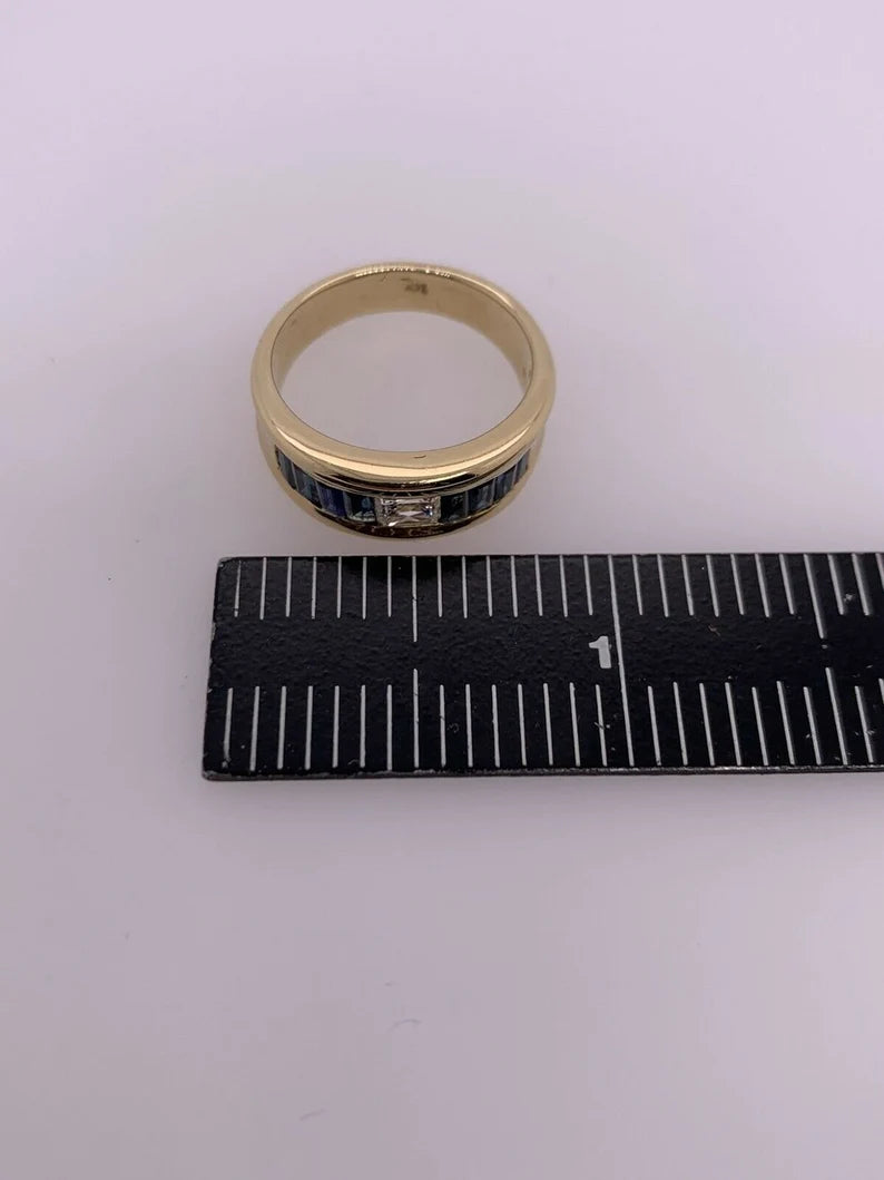 Retro Gold Cocktail Ring 1.4 Carat Natural Radiant Diamond & Sapphire Gem 1950