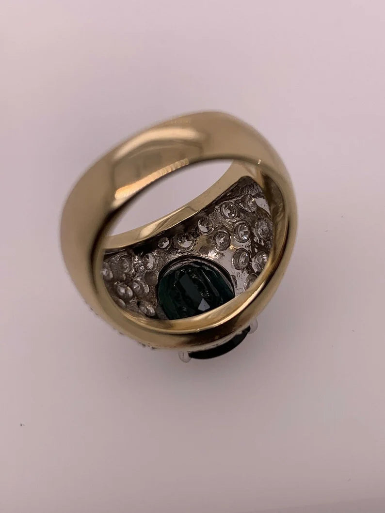 Retro Gold 5.5 Carat Natural Dark Blue Sapphire & Diamond Cocktail Gem Ring 1950
