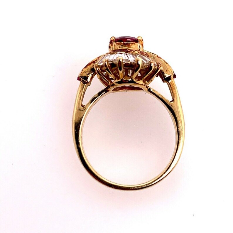Retro Gold Cocktail Ring 3.25 Carat Natural Oval Gem Ruby & Diamond Circa 1950