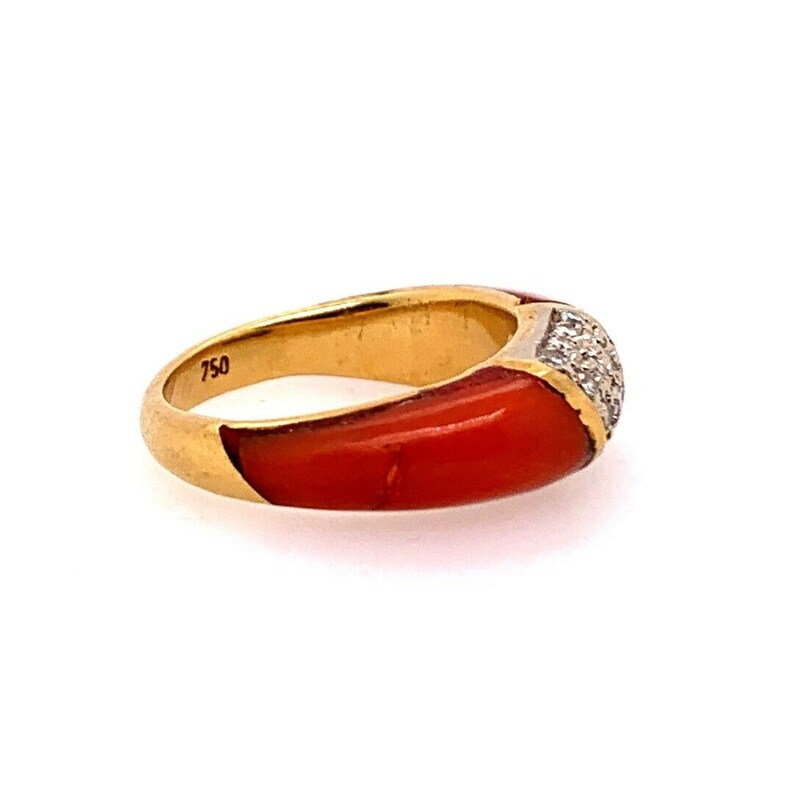 Retro Gold Cocktail Ring Natural Coral & 0.55 Carat Diamond Handmade Circa 1950