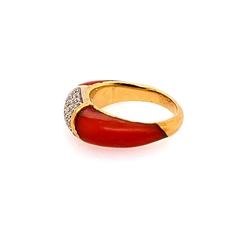 Retro Gold Cocktail Ring Natural Coral & 0.55 Carat Diamond Handmade Circa 1950