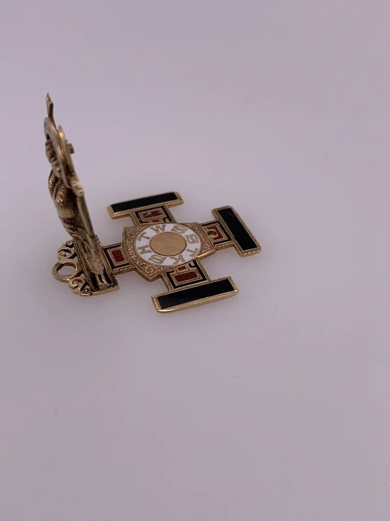 Vintage 14k Gold Pendant Watch Fob Folding Always Faithful Eagle Marine 32 Mason