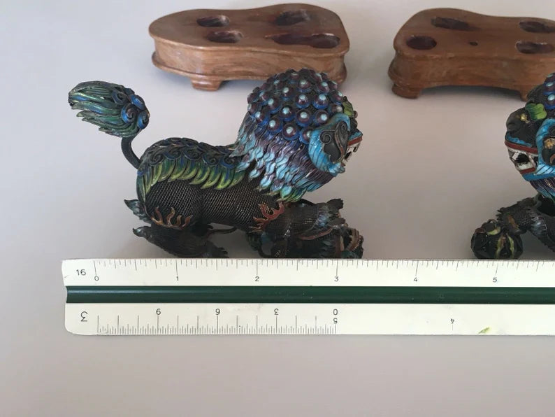 Very Rare Vintage Chinese Silver 925 Enamel Lion Fixture Estate Antique Gem