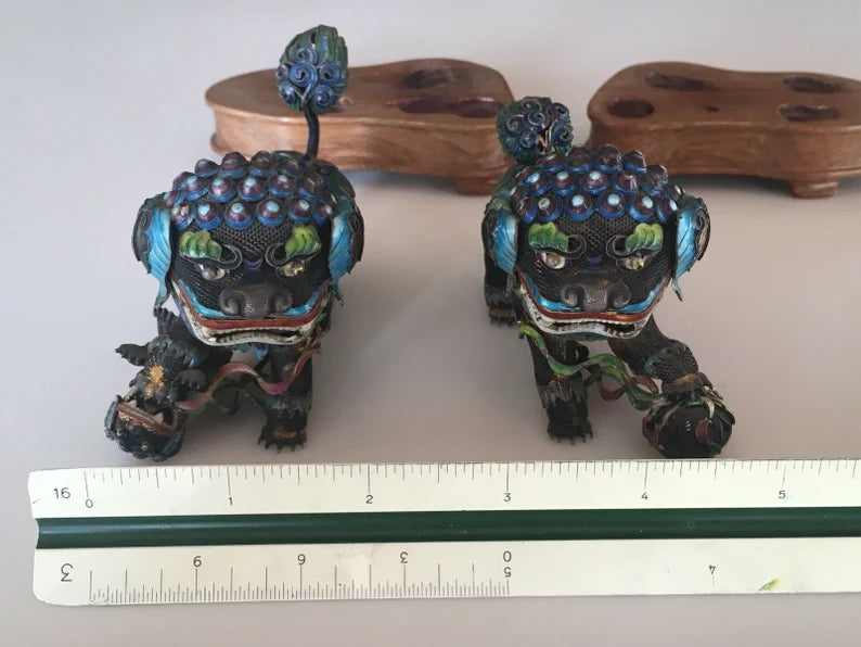 Very Rare Vintage Chinese Silver 925 Enamel Lion Fixture Estate Antique Gem