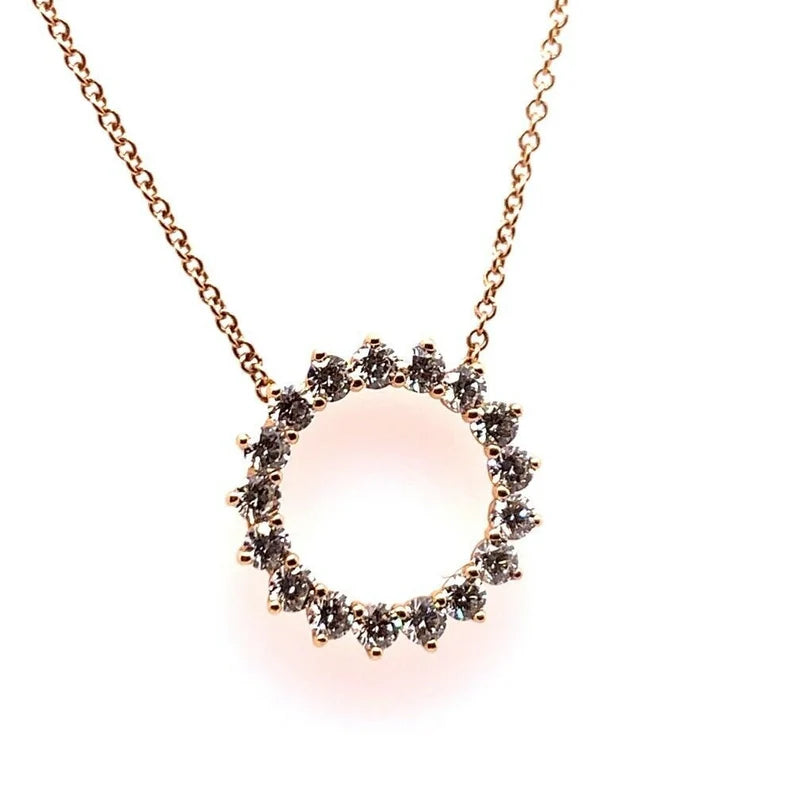 Rose Gold .93 Carat Natural Colorless Round Brilliant Cut Diamond Modern Pendant