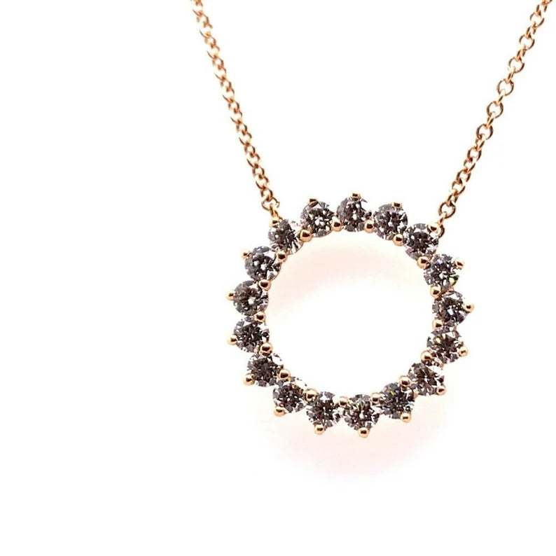 Rose Gold .93 Carat Natural Colorless Round Brilliant Cut Diamond Modern Pendant