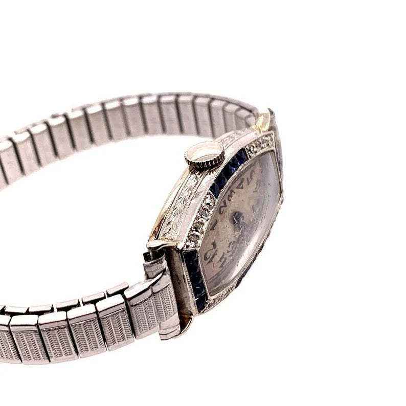 Ladies Platinum & Gold Longines Natural Diamond & Sapphire Manual Cocktail Watch