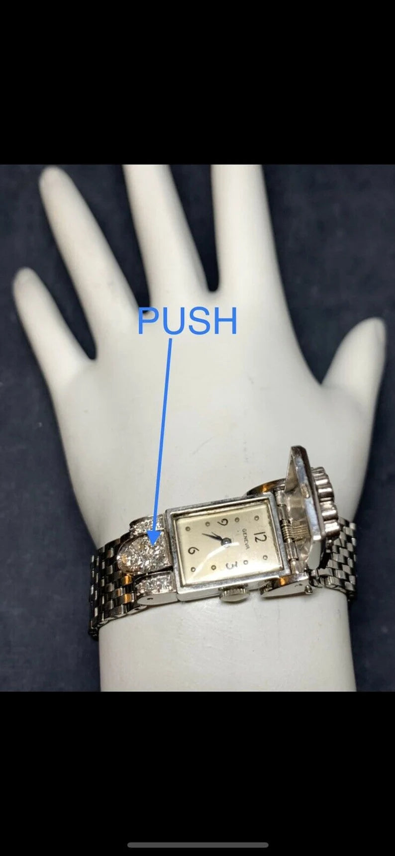 Ladies Vintage Platinum Geneva .60 Carat Natural Diamonds Cocktail Pop-Up Watch