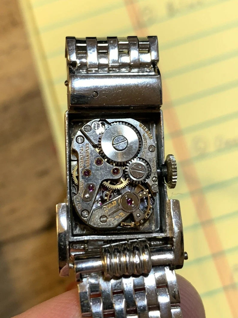 Ladies Vintage Platinum Geneva .60 Carat Natural Diamonds Cocktail Pop-Up Watch