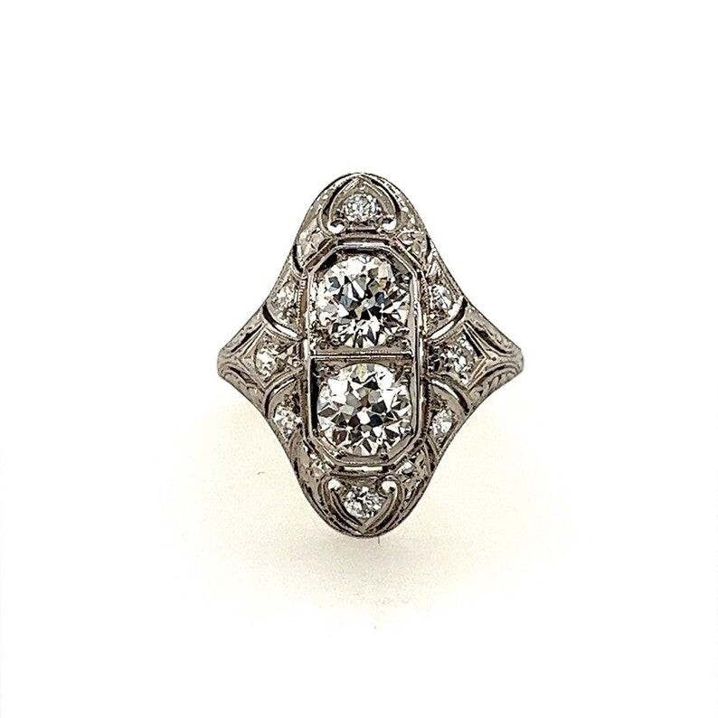 Platinum 1.75 Carat Old Mine Natural Round Brilliant Diamond Ring Circa 1930