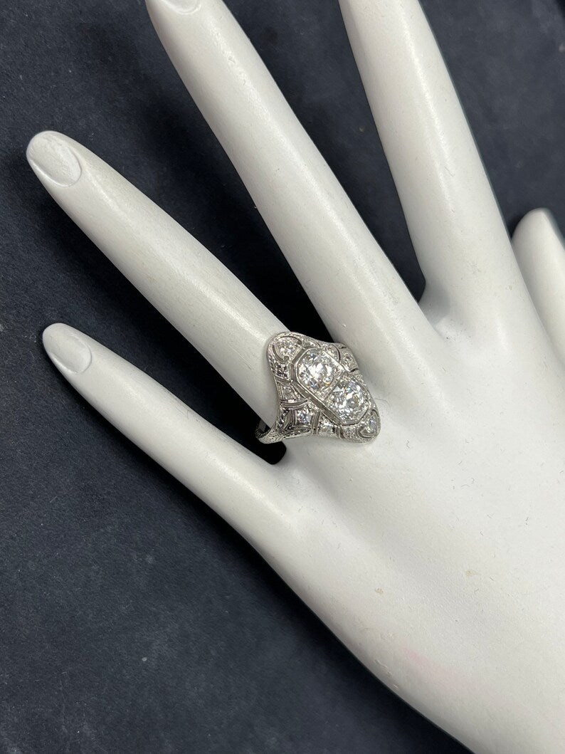 Platinum 1.75 Carat Old Mine Natural Round Brilliant Diamond Ring Circa 1930