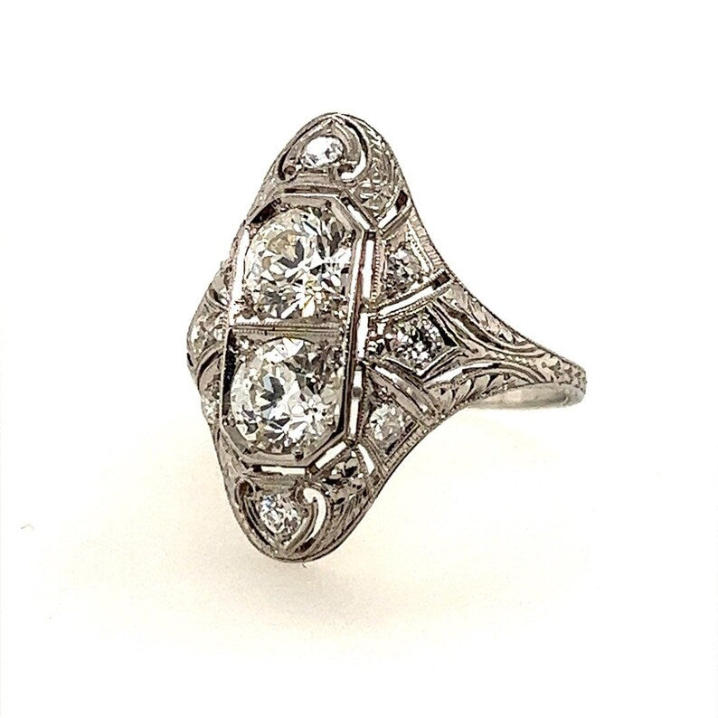 Platinum 1.75 Carat Old Mine Natural Round Brilliant Diamond Ring Circa 1930