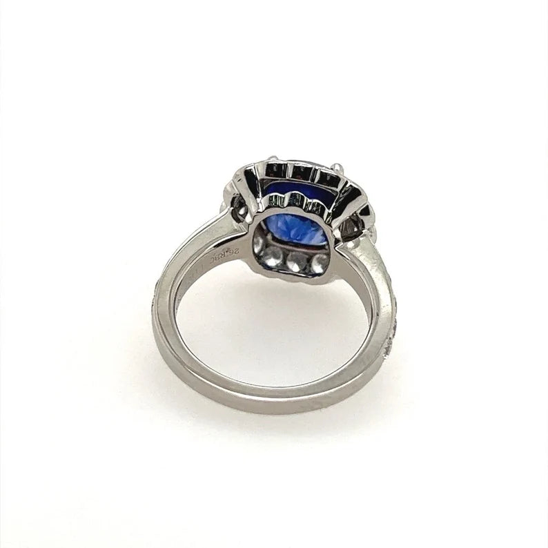Modern Platinum 4.29 Carat Natural Royal Blue Sapphire & Diamond Engagement Ring