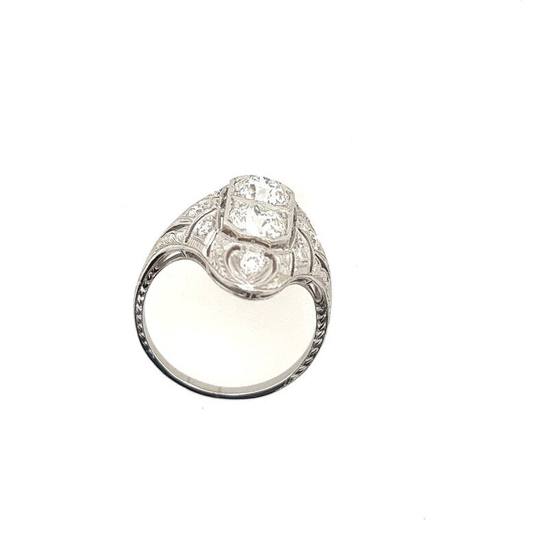 Platinum 1.75 Carat Old Mine Natural Round Brilliant Diamond Ring Circa 1930