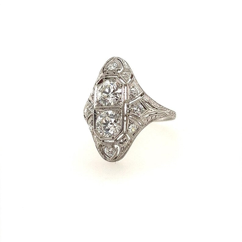 Platinum 1.75 Carat Old Mine Natural Round Brilliant Diamond Ring Circa 1930