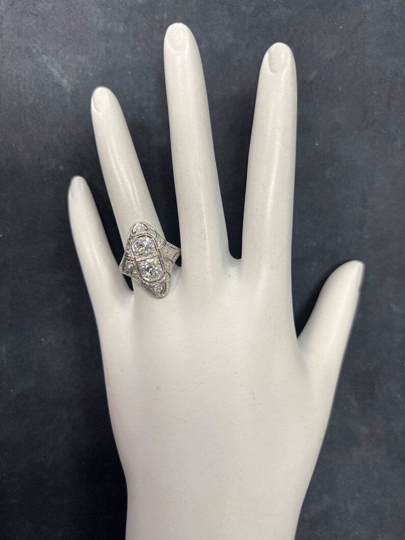 Platinum 1.75 Carat Old Mine Natural Round Brilliant Diamond Ring Circa 1930